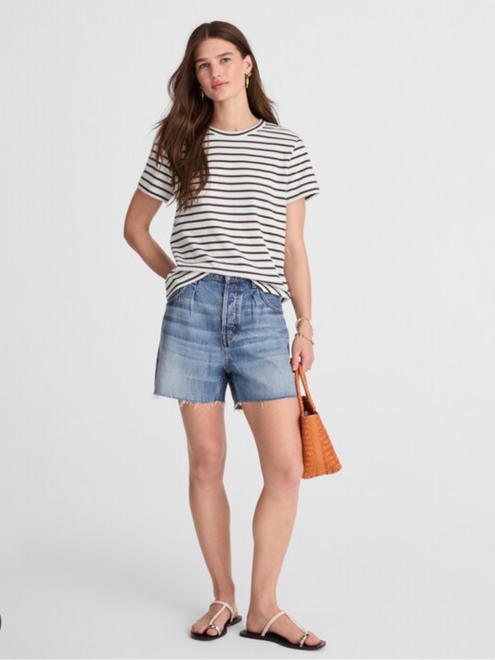 Madewell Striped Crewneck Tee in White and Green